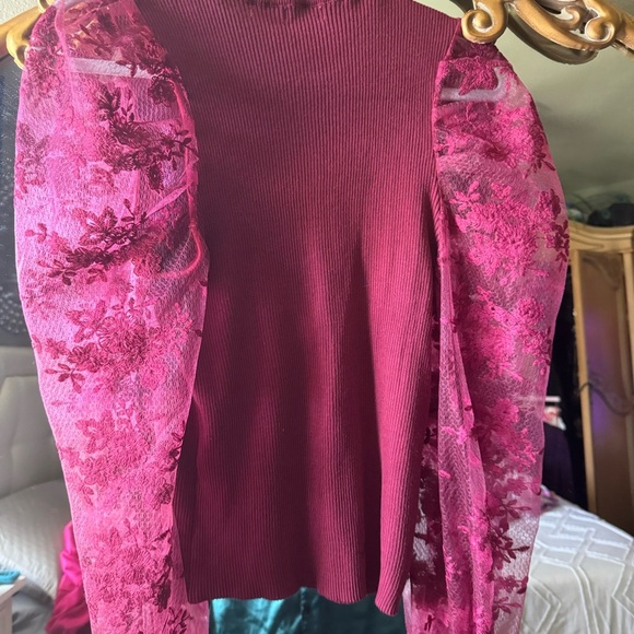 Lace puff sleeve long sleeve stretchy top size xl - Picture 1 of 4